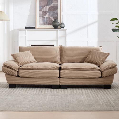 Canapé droit 2 Places Confortable- Assise Ultra-Profonde- Rembourrage Élastique- 224×81×81cm- Kaki