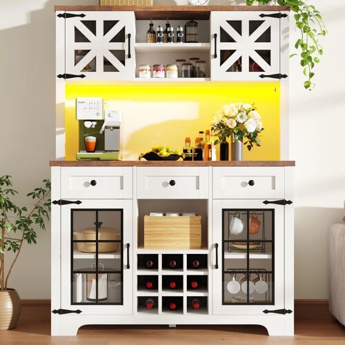 Armoire haute moderne avec LED intelligente- rangement vin et sécurité anti-basculement- Meuble cuisine salon