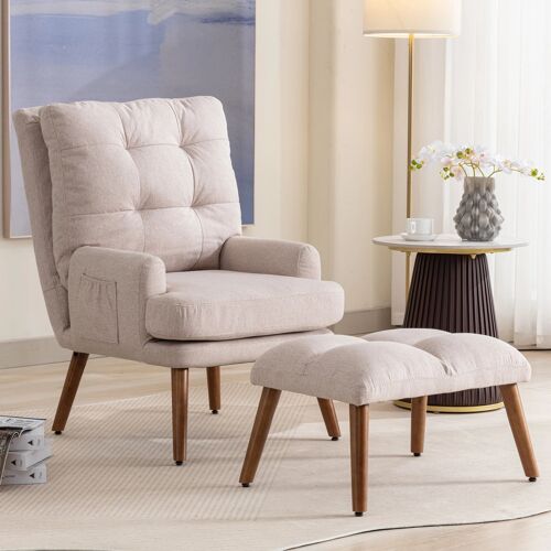Canapé Simple avec Repose-pieds,69x96x60cm,Fauteuil de relaxation Accoudoirs Confortables,Mousse Haute Élasticité,Beige