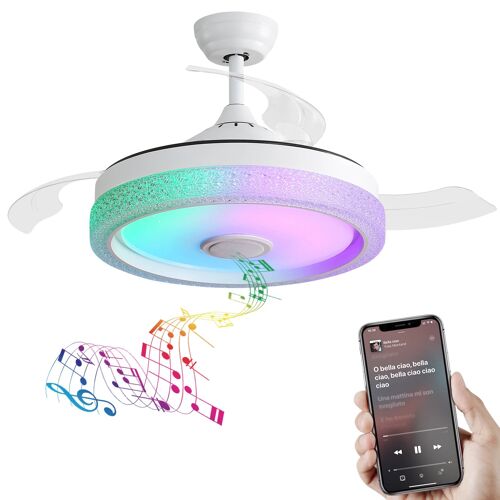 Ventilateur de Plafond 42 pouces Avec lumière LED RGB multicolore 32W- 3 Pales en ABS- Télécommande- Moteur CC- Blanc