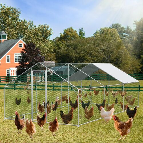 Volière Pour Poulets 3x6x2m - Enclos Libre Métallique, Toile Pe Étanche Et Clé De Sécurité