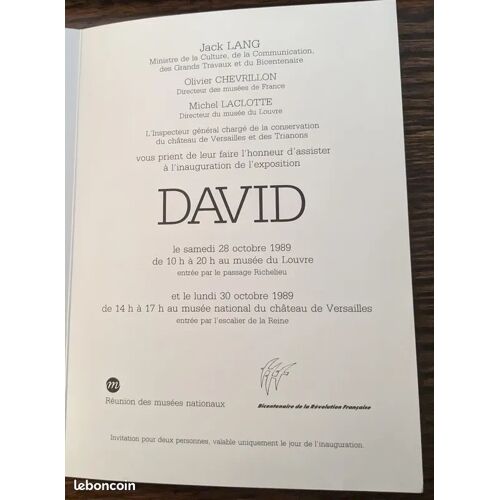 Carton D'invitation Jack Lang - Exposition De David