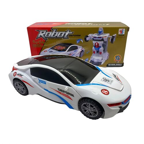 Voiture robot transformable automatique avec lumières et musique - voiture électrique enfant blanche - NONOVIVI