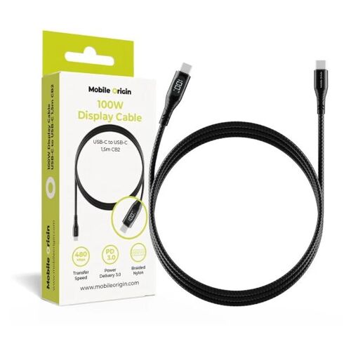 Mobile Origin MO-100WDC-CB2 câble USB USB 2.0 1,5 m USB C 0,48 Gbit/s 100 W Noir