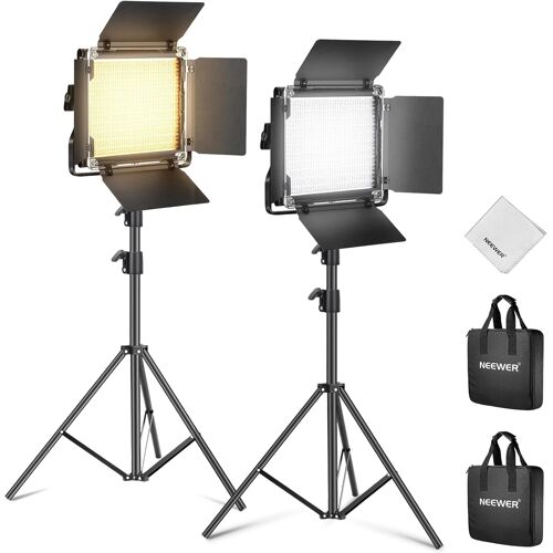 NEEWER Kit d'éclairage vidéo LED Bicolore 660 avec Deux Trépieds de 200cm,Panneau d'éclairage à Intensité Variable 3 200K-5 600K CRI 96+ avec Support en U & Coupe-Flux pour Studio Photo,Streaming,Noir