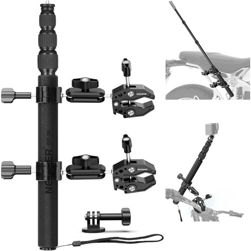 NEEWER Kit d'accessoires de Support pour Moto Compatible avec GoPro Insta360 DJI; Perche à Selfie Invisible à Double Pince pour Guidon de Vélo avec Adaptateur pour Caméra d'Action et Vidéo POV, GP-30