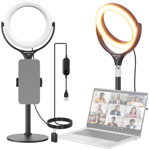 NEEWER BASICS 7"" Ring Light/Anneau Lumineux de Bureau avec Support/Porte Téléphone Compatible iPhone, 10W, CRI95+, LED Bicolore pour Selfies,TikTok,Ordinateur Portable,Webcam,Zoom,Maquillage,RL7B