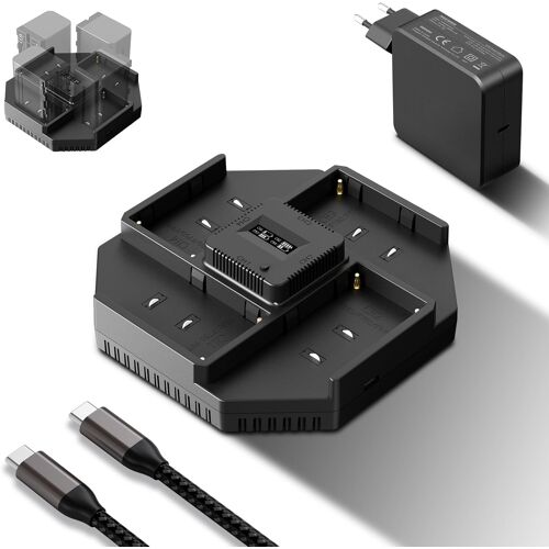 NEEWER 4 canaux NPF Chargeur de batterie pour caméscope NP-F550, NP-F750 et NP-F970, charge rapide PD 100 W avec chargeur secteur rapide PD 100 W GaN, câble USB-C vers USB-C, écran OLED, NW-F4