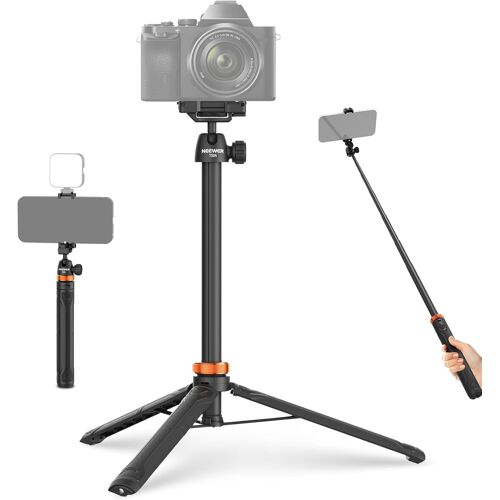 NEEWER Perche à selfie 59 pouces, compatible avec iPhone Canon Sony DSLR, petit support de bureau portable en métal avec rotule à 360° pour téléphone portable, enregistrement vidéo et tournage, TS04