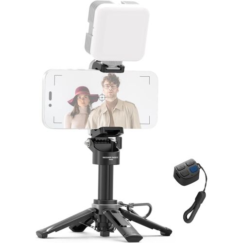 NEEWER Mini trépied pour téléphone, perche à selfie légère et pliable, support bureau avec télécommande et griffe porte-accessoires, compatible avec iPhone, Android et Samsung, PA986 Noir