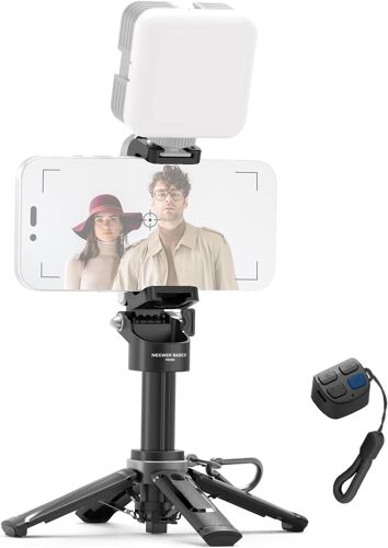 NEEWER Mini trépied pour téléphone, perche à selfie légère et pliable, support bureau avec télécommande et griffe porte-accessoires, compatible avec iPhone, Android et Samsung, PA986 Noir