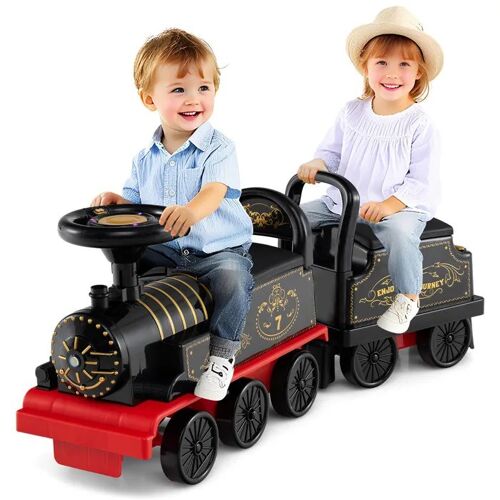 Costway Train Electrique Pour Enfants Avec Rangement Sous Le Siège, Repose-Pieds, Sifflet, Musique Et Lumières Led 18+ Mois Blanc