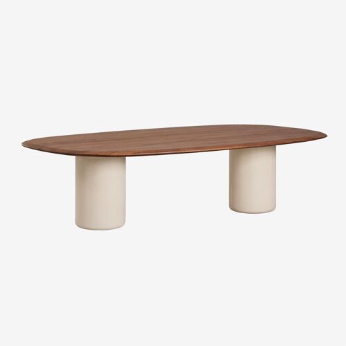 Table à manger ovale en MDF et ciment Lysander Chêne Foncé Brun Beige Tapioca 270 x 110 cm