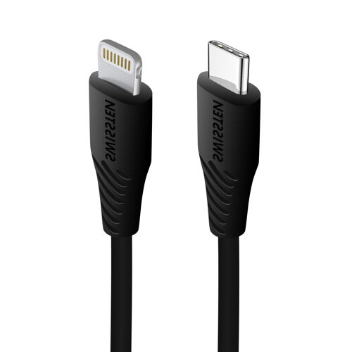 Câble Lightning vers USB-C pour iPhone / iPad 3A avec Système Anti-noeuds 1m Swissten Noir