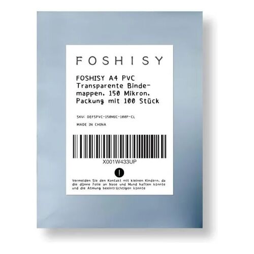 Film De Couverture Pour Reliure A4 Foshisy Pvc Transparent 150 Microns Lot De 100 Pièces Sans Perforations Coins Carrés Surface
