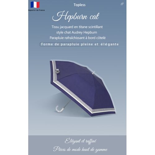 Hepburncat-Parapluie Parasol Hepburn Cat, Tissu Jacquard Titane, Bordure Ruban Scintillant, Upf50+, 2 Segments, Tout Temps