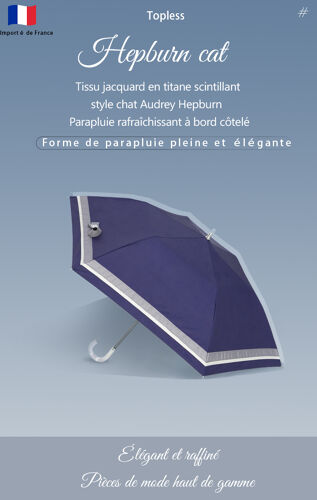 Hepburncat-Parapluie Parasol Hepburn Cat, Tissu Jacquard Titane, Bordure Ruban Scintillant, Upf50+, 2 Segments, Tout Temps