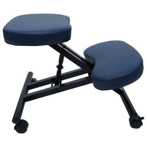Tabouret à genoux HWC-E10, tabouret d'assise, réglable en hauteur, roulettes, similicuir, métal, certifié MVG   bleu