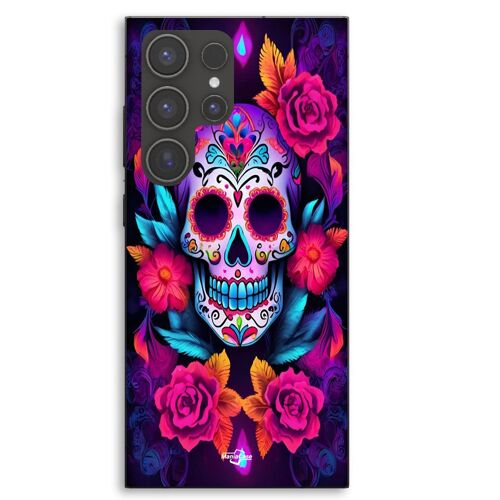 Coque Pour Samsung Galaxy S23 Ultra Tete de mort violette colorée Maniacase