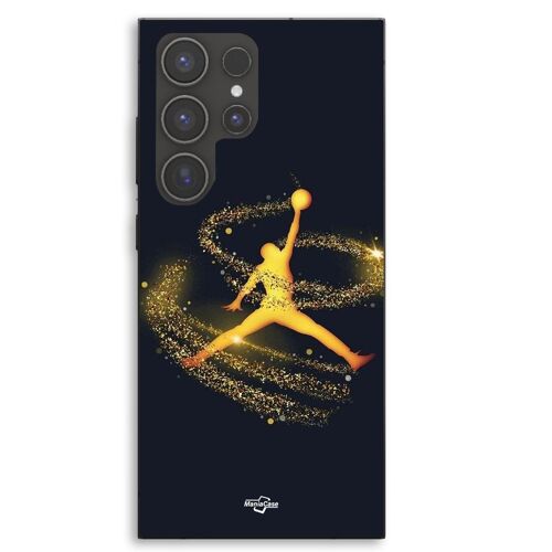 Coque Pour Samsung Galaxy S23 Ultra Jordan logo poudre filante dorée Maniacase