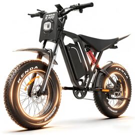 Vélo Électrique 1500w 35mph, Baterie 52v 25ah Amovible, Pneu 20×4 Pouces Fat, Suspensions Integrales, Freins Hydrauliques, Écran Lcd Cadre Acier Haute Résistance
