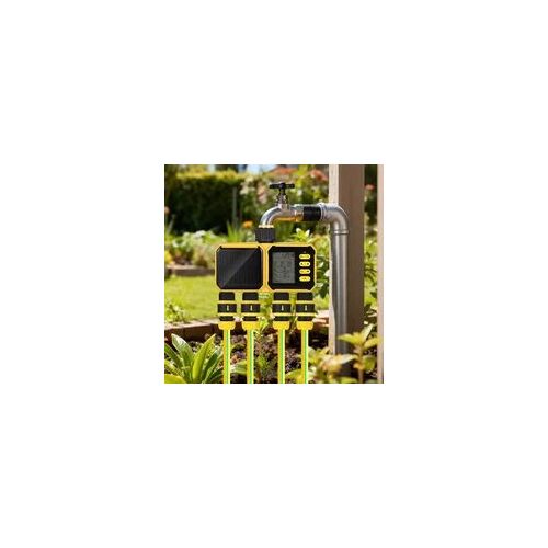 Système d’Irrigation Solaire Intelligent WiFi 4 Sorties avec Écran LCD – Programmateur d’Arrosage Automatique Jardin Extérieur