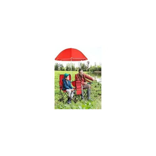 Chaise De Camping 2 Places Pliante Avec Parasol, Porte-Boissons Et Sac Isotherme Rouge ¿ Fauteuil Extérieur Pêche & Plage