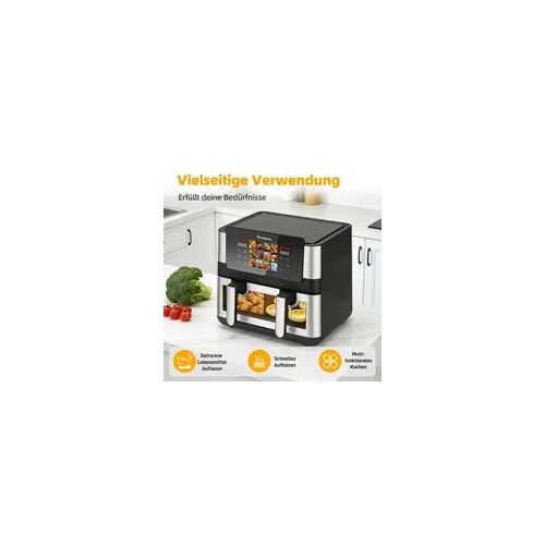 Friteuse à Air Chaud Double Panier 8,5L 2000W ¿ Écran Tactile LED ¿ Air Fryer Familiale 12 Programmes Sans Huile