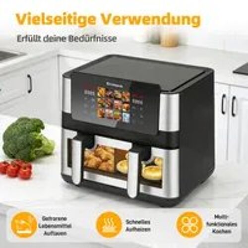 Friteuse à Air Chaud Double Panier 8,5L 2000W ¿ Écran Tactile LED ¿ Air Fryer Familiale 12 Programmes Sans Huile