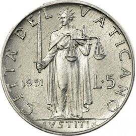 Pièce 5 Lires Pie Xii Vatican - 1951