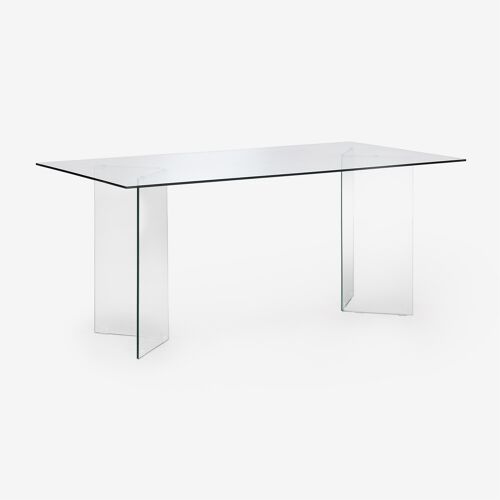 Table à manger rectangulaire 180x90 cm en verre trempé Purio Transparent