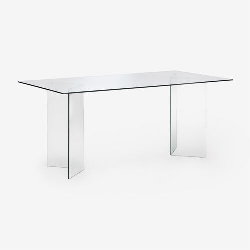 Table à manger rectangulaire 180x90 cm en verre trempé Purio Transparent