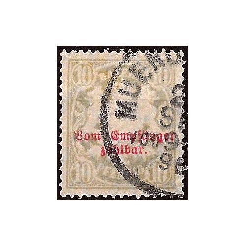 Allemagne, Ancien État De Bavière 1890 / 1895, Beau Timbre Taxe Oblitéré Yvert 13, Armes De La Bavière 10pf. Gris Avec Surchargé Rouge.