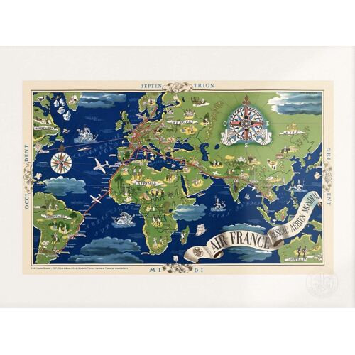 Affiche / Poster - Air France - Planisphère - Lucien Boucher 1938 - 30x40cm
