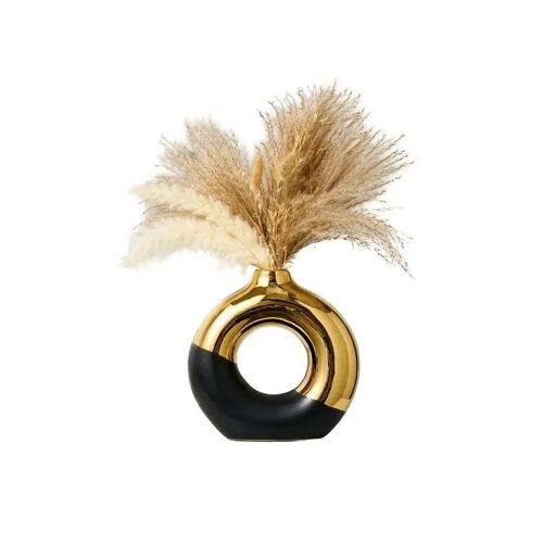 Vase en céramique blanc or style nordique moderne glamour fait main 25,5 cm forme bouton rond décor pampas fleurs séchées