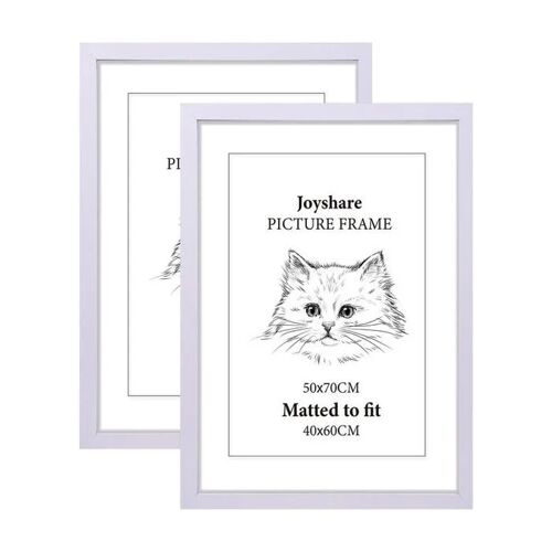 Lot de 2 cadres photo Joyshare 50x70 cm blancs MDF vitrage plexiglas 1 mm passe-partout 39x59 système 4 crochets montage