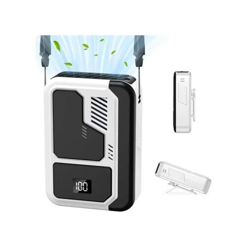 Ventilateur portable Kukiwhy 4-en-1 avec sangle refroidissante, écran LED, USB-C, batterie 3000 mAh, 3 vitesses jusqu¿à 10 000