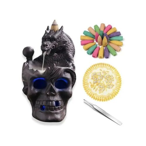 Encensoir LED JanYoo brasero à parfum céramique dragon et crâne, pour encens backflow ou classique, décoration zen ésotérique