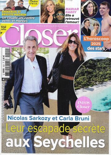 Closer N°1021 09/01/2025 Carla Bruni & Nicolas Sarkozy/ Emmanuel & Brigitte Macron/ Mariah Carey/ L'Horoscope Des Stars/ Delphine Wespiser/ Claire Romain/ Vivienne Westwood