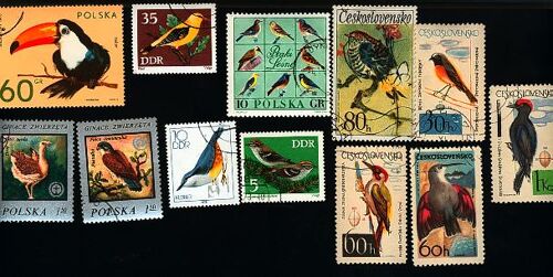12 Timbres Oiseaux Pays D'europe