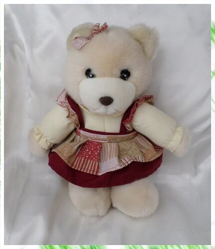 Peluche Chat Beige Blanc Jupe Motifs Bordeaux Anna Club Plush