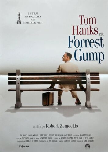 Forrest Gump - Affiche Pliée Originale De Cinéma - Format 40x60 Cm - Un Film De Robert Zemeckis Avec Tom Hanks, Robin Wright, Gary Sinise, Mykelti Williamson, Sally Field - Année 1994 Ressortie 2000s