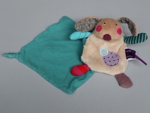 Doudou lapin Moulin Roty beige mouchoir vert Les Jolis pas beaux