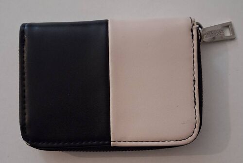 Porte-monnaie zippé noir et crème