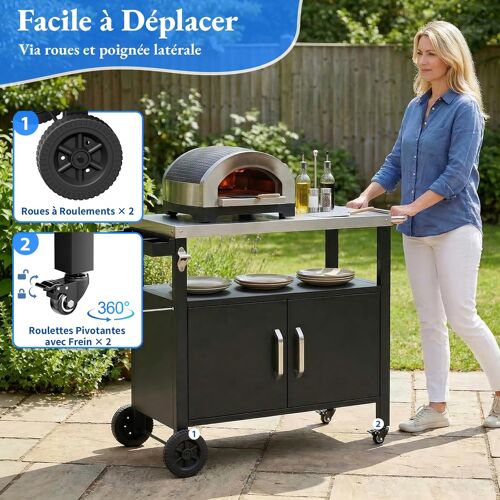 Chariot à plancha,Chariot de Barbecue en Acier Inoxydable,Table de barbecue avec 4 Roulettes,112 x 51 x 82,5 cm