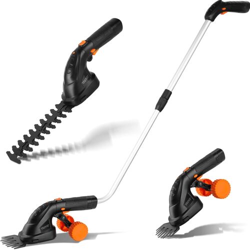 Coupe Bordure sans Fil, Cisaille à Gazon avec Batterie 7.2V et Chargeur, Taille Haies sans Fil, Tondeuse à Gazon, Manche Long Télescopique Détachable (Noir)