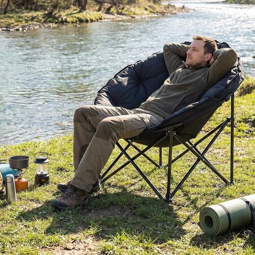 Chaise De Camping Pliante,Chaise Rembourrée D'extérieur,Chaise De Plage Portable,Charge Max 150kg,Pour Pêche Jardin-Noir