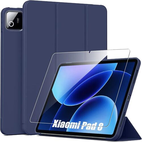 Coque + Verre Trempé pour Xiaomi Pad 8 / 8 Pro, Hybride Slim avec Fonction Support - Bleu Marine - E.F.Connection