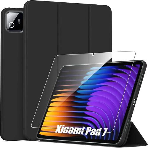 Coque + Verre Trempé pour Xiaomi Pad 7 / 7 Pro 11,2 Pouces, Antichoc avec Fonction Support - Noir - E.F.Connection