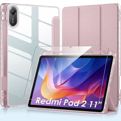Coque + Verre Trempé pour Xiaomi Redmi Pad 2, Protection Coins Renforcés avec Porte-Stylet - Rose - E.F.Connection